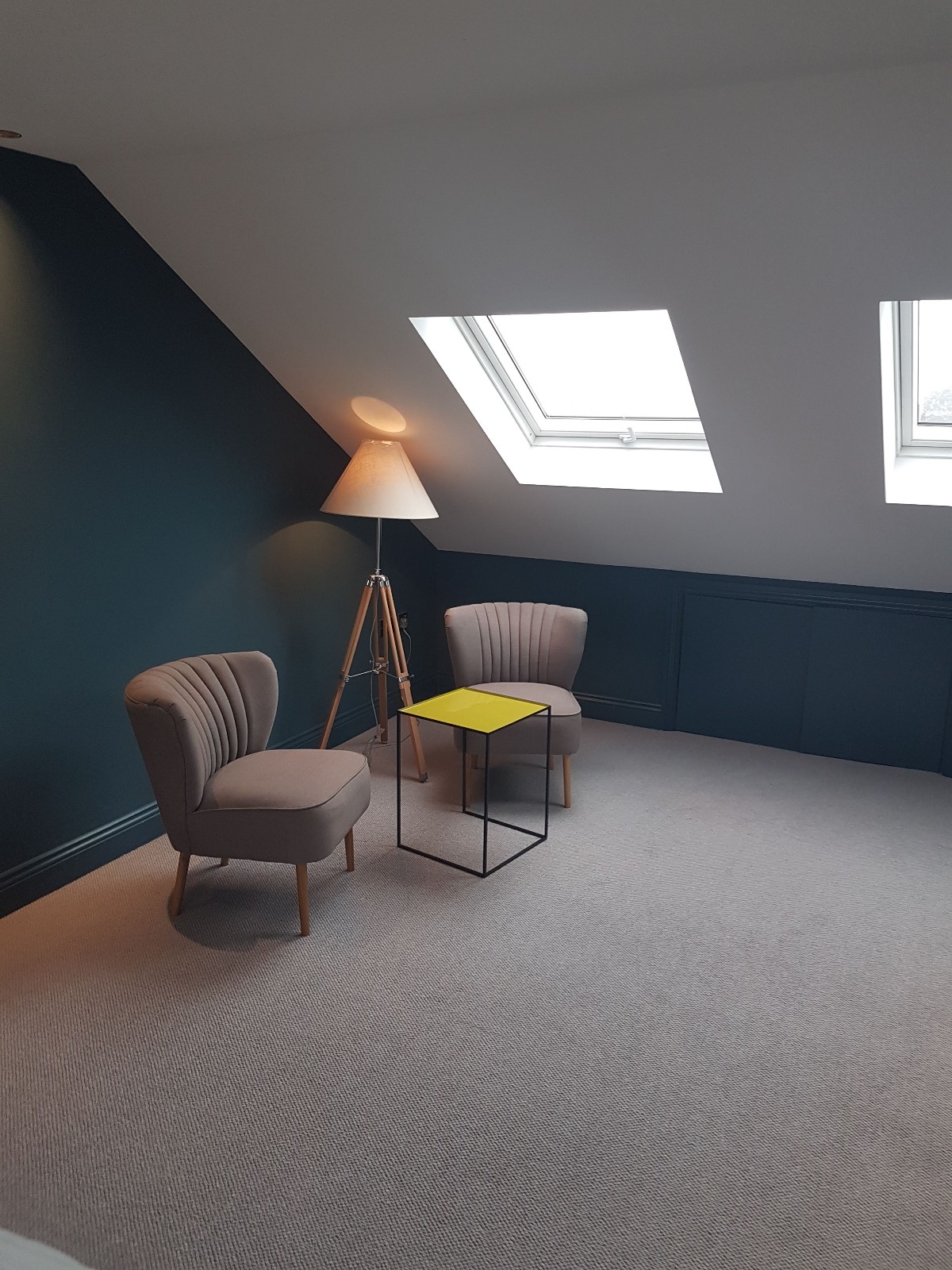 Spacious living room with city views